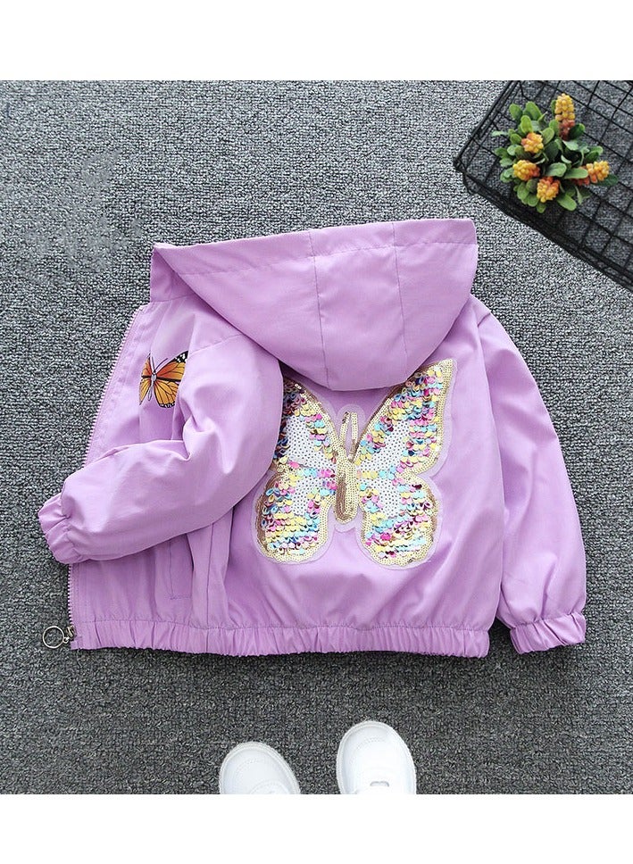 Girls Versatile Spring Jacket 2024 New Fashionable Hoodie Flash erfly Jacket Purple