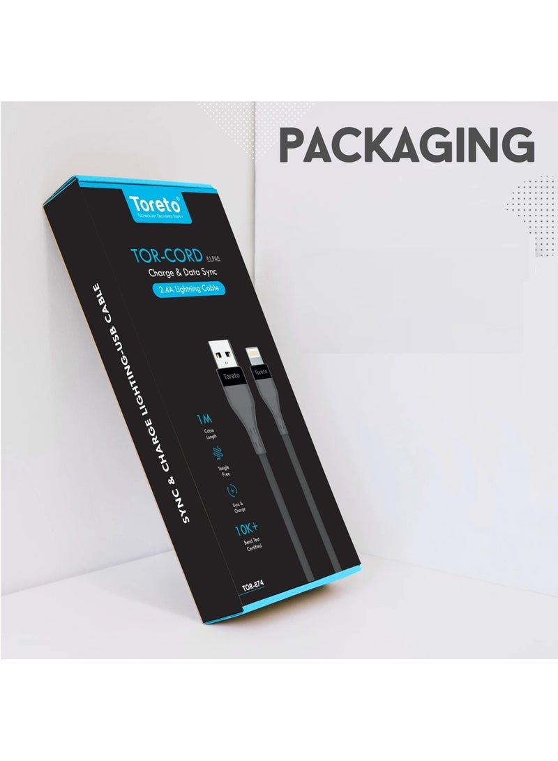 Toreto TOR-874 Lightning Cable TOR Cord Alpha (Compatible with Iphone, Ipad, Ipod, iOS, Black, One Cable) - Image 4