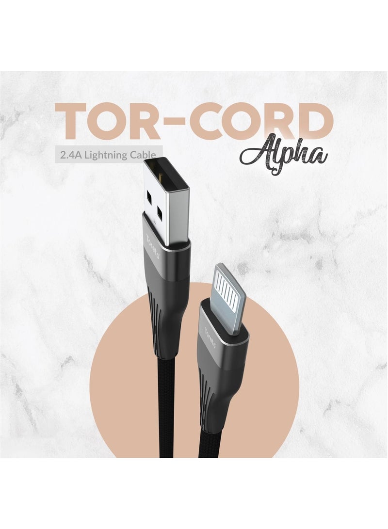 Toreto TOR-874 Lightning Cable TOR Cord Alpha (Compatible with Iphone, Ipad, Ipod, iOS, Black, One Cable) - Image 1