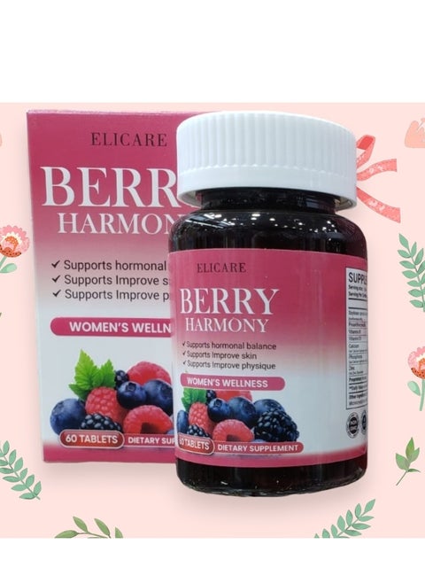 elicare Berry Harmony  Supports Hormonal Balance, Supports Improve Skin and lmprove Physique60Tablets DIETARY SUPPLEMENT