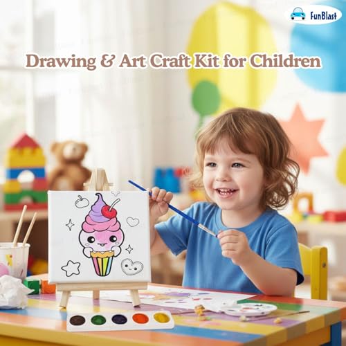 FunBlast DIY Canvas Painting Kit for Kids – Ice-Cream Theme with Mini Easel Stand, Watercolor Painting Set, Drawing & Art Craft Kit for Children (D) - Image 4