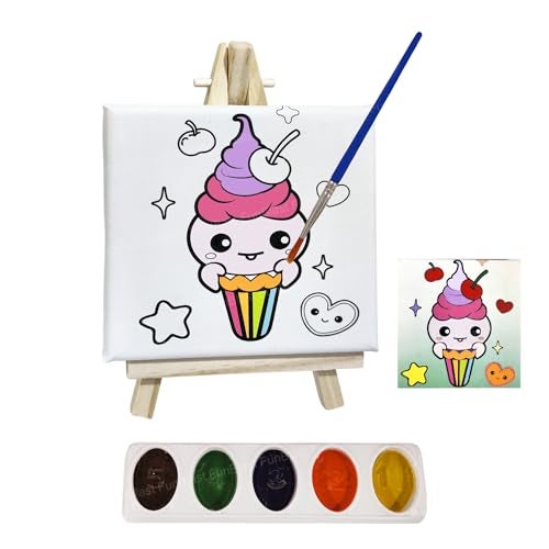 FunBlast DIY Canvas Painting Kit for Kids – Ice-Cream Theme with Mini Easel Stand, Watercolor Painting Set, Drawing & Art Craft Kit for Children (D) - Image 1