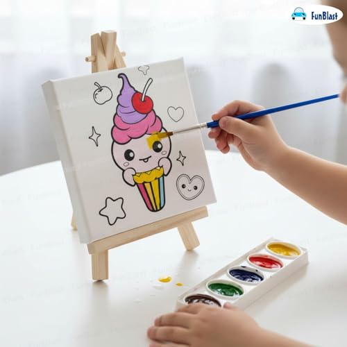 FunBlast DIY Canvas Painting Kit for Kids – Ice-Cream Theme with Mini Easel Stand, Watercolor Painting Set, Drawing & Art Craft Kit for Children (D) - Image 2
