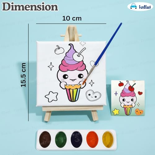 FunBlast DIY Canvas Painting Kit for Kids – Ice-Cream Theme with Mini Easel Stand, Watercolor Painting Set, Drawing & Art Craft Kit for Children (D) - Image 3