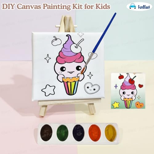 FunBlast DIY Canvas Painting Kit for Kids – Ice-Cream Theme with Mini Easel Stand, Watercolor Painting Set, Drawing & Art Craft Kit for Children (D) - Image 5