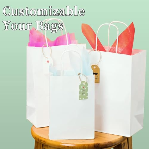 RACETOP White Paper Bags with Handles Bulk 8"x4.5"x10.8" 100Pcs Gift Bags Medium Size, White Gift Bags with Handles, Gift Bag Bulk for Retail, Party, Shopping, Merchandise - Image 4