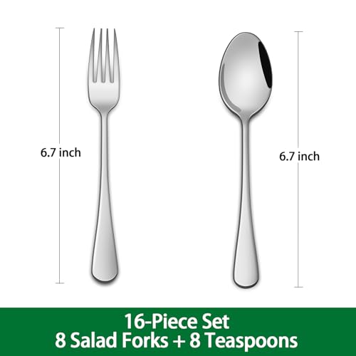 Dehov Salad Forks And Teaspoon,6.7 Inches Stainless Steel Dessert Spoons And Forks,Set Of 16 Dishwasher Safe Silverware Fork And Spoon For Home,Restaurant - Image 2