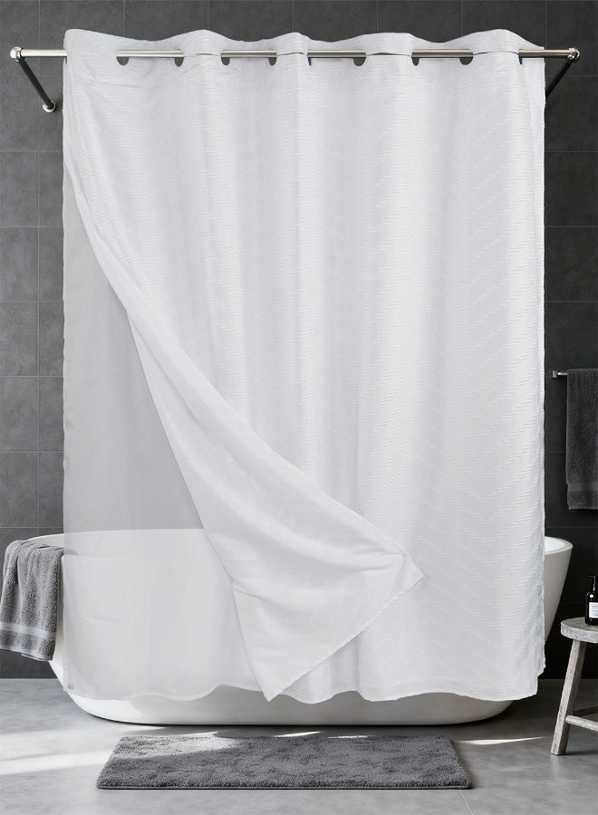 Noon East No Hook Shower Curtain with Snap in Liner Replacement - Waterproof Fabric - Boho Pattern, 180x188cm Size - White - Image 1