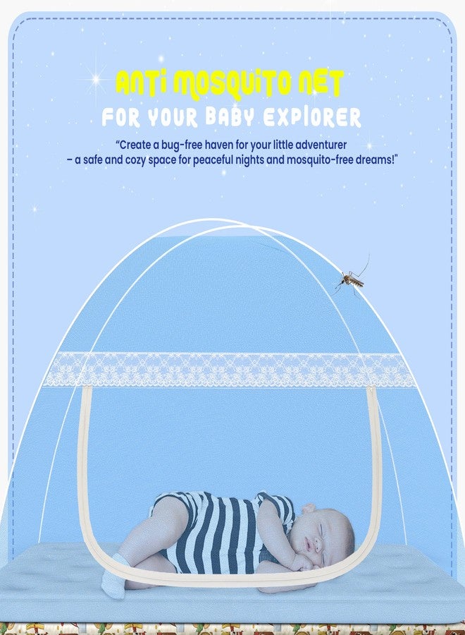 Fegore Foldable Baby Mosquito Net Strong Durable 30 GSM Use Polyester Material Premium Fabric Machardani for 0 to 24 Months Babies (Blue Color 4 Ft x 2.5 Ft Size) - Image 2