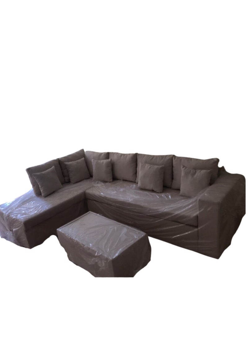 Maharat Al Bahar L Shape-Carbo Modail Valvet Sofa Set With Cushion & Table 5 Seatersgrey 260x80x80 - Image 1