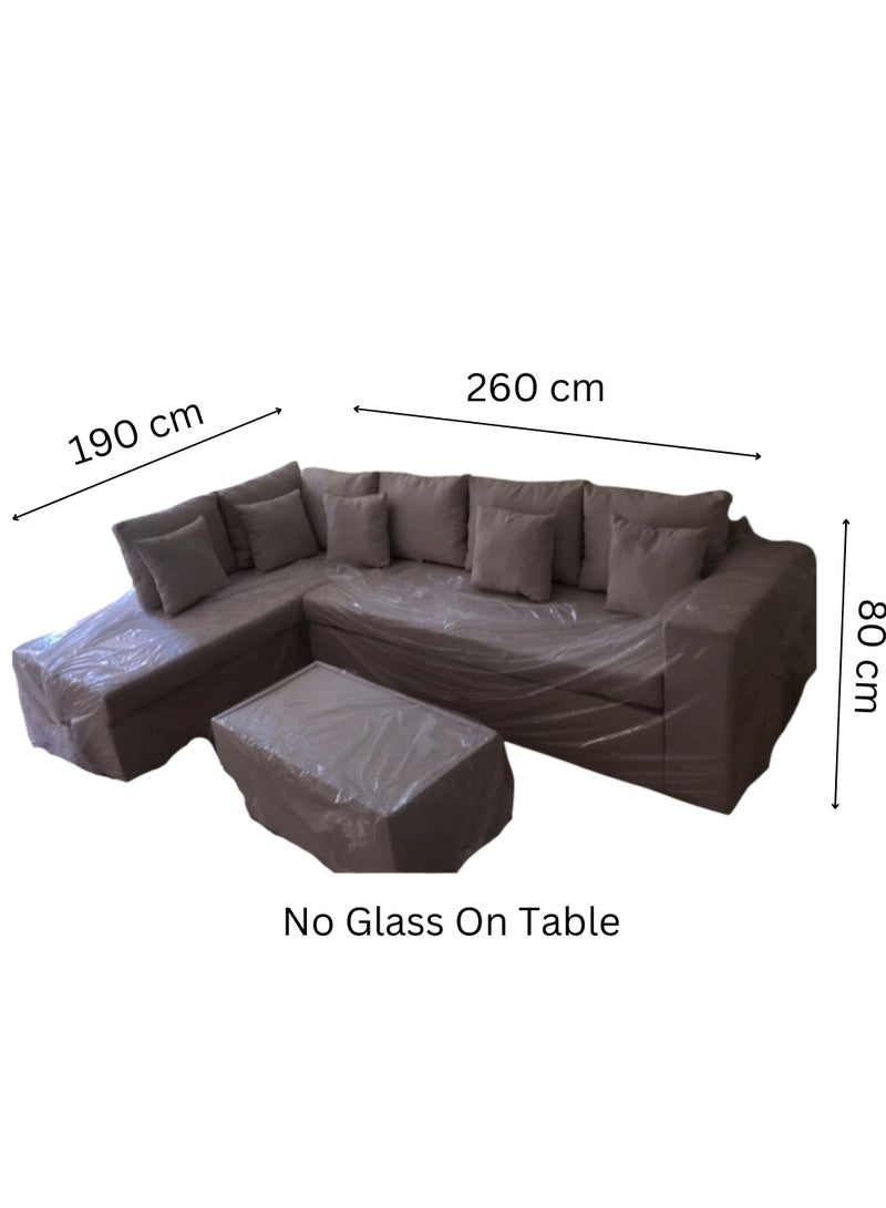 Maharat Al Bahar L Shape-Carbo Modail Valvet Sofa Set With Cushion & Table 5 Seatersgrey 260x80x80 - Image 2