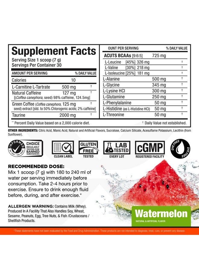 ALLMAX Nutrition AMINOCUTS (ACUTS), Amino-Charged Energy Drink with Taurine, L-Carnitine, Green Coffee Bean Extract, Watermelon, 30 Servings - Image 2