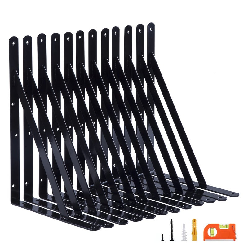 Neodrop 12-Pack 14 Inch Heavy Duty Shelf Brackets Large Wall Bracket For Garage Storage Shelves Black Powder-Coated Steel - Image 1