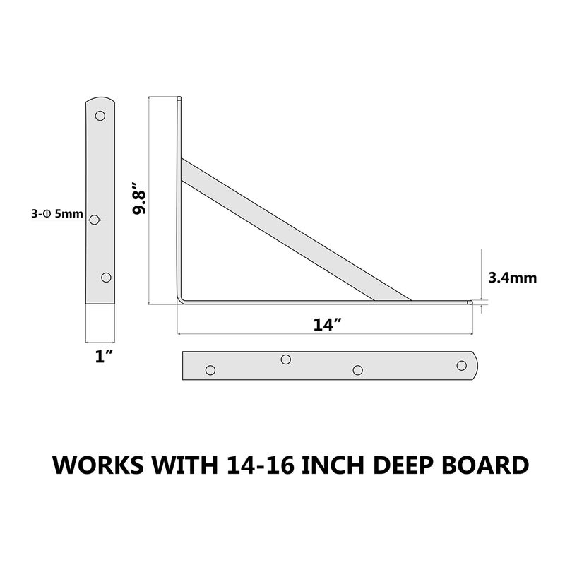 Neodrop 12-Pack 14 Inch Heavy Duty Shelf Brackets Large Wall Bracket For Garage Storage Shelves Black Powder-Coated Steel - Image 2