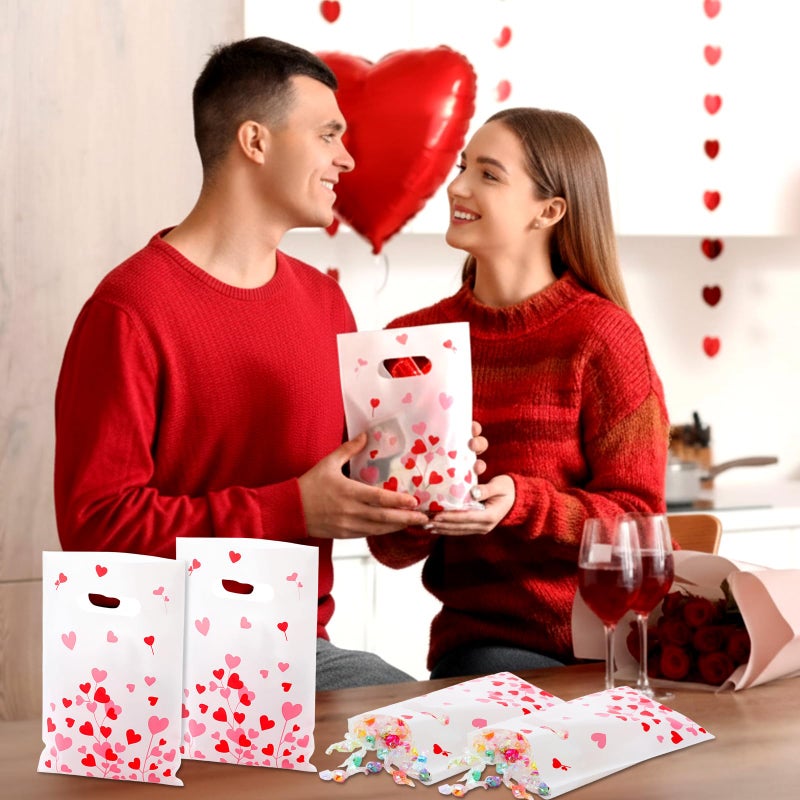 GliCraft 100 Pcs Valentine's Day Gift Bags with Handle 9.84'' x 6.5'' Plastic Love and Tree Branches Pattern Treat Bags Valentines Party Favors for Gifts Wrapping Wedding Party Supplies Decoration - Image 4