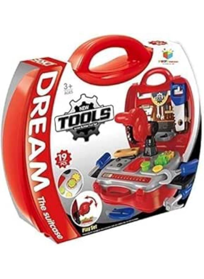 مجموعة أدوات مهندس للأطفال مع حقيبة حمل، مجموعة ألعاب بناء تعليمية، باللونين الأحمر والأبيض