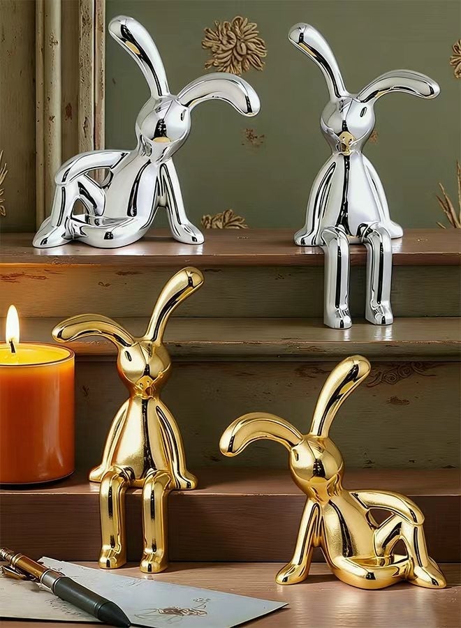 مجموعة من 4 زينة سيارة على شكل أرنب، زينة خفيفة وفاخرة، ديكورات داخلية لطيفة للسيارة، مجوهرات إبداعية لوحدة التحكم المركزية للسيارة - Image 1