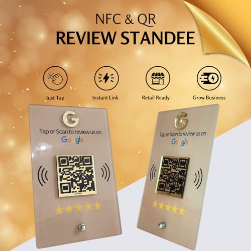 tinydabba NFC & QR Tap or Scan Standee for Business | Shops, Clinics, Salons, Restaurants | Golden QR With Integrated NFC - Acrylic Standee - Image 4