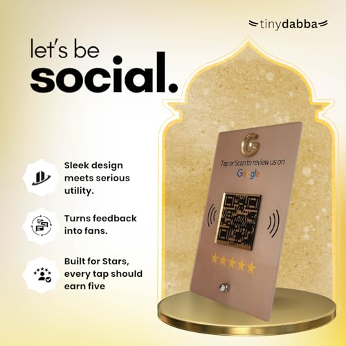 tinydabba NFC & QR Tap or Scan Standee for Business | Shops, Clinics, Salons, Restaurants | Golden QR With Integrated NFC - Acrylic Standee - Image 2