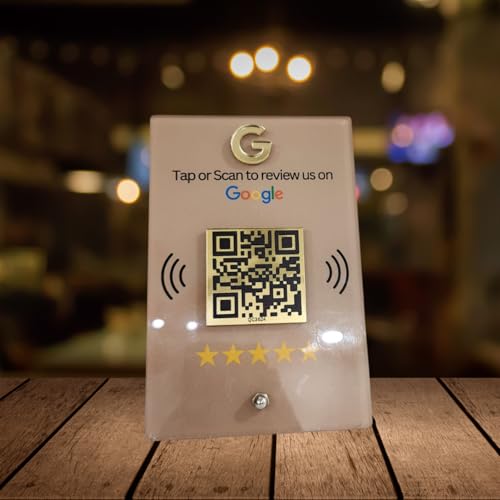 tinydabba NFC & QR Tap or Scan Standee for Business | Shops, Clinics, Salons, Restaurants | Golden QR With Integrated NFC - Acrylic Standee - Image 1