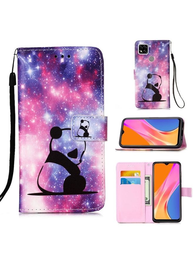 HuHa Case Cover For Xiaomi Redmi 9C Colored Drawing Pattern Plain Weave Horizontal Flip Leather Case with Holder & Card Slot & Wallet & Lanyard Baby Panda 