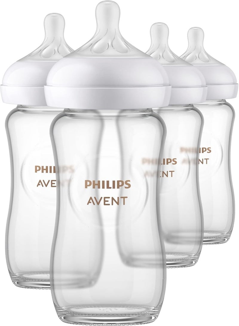 Avent Philips AVENT Glass Pack Of 4 Natural Baby Bottle with Natural Response, Clear, 240ml - Image 3