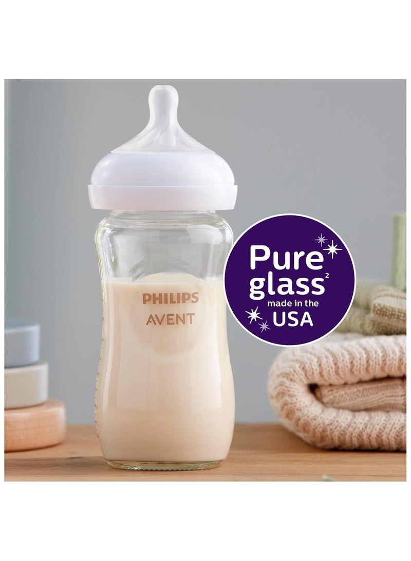 Avent Philips AVENT Glass Pack Of 4 Natural Baby Bottle with Natural Response Nipples (Medium Flow, Flow 3), 3-6M, Clear, 240ml - Image 4