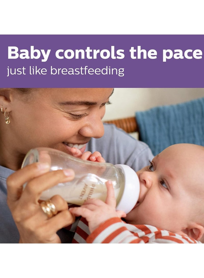 Avent Philips AVENT Glass Pack Of 4 Natural Baby Bottle with Natural Response Nipples (Medium Flow, Flow 3), 3-6M, Clear, 240ml - Image 5