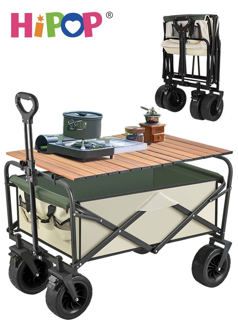 HIPOP Folding Camping Cart and Shopping Cart with Detachable Alloy Desktop,Multi-Function Outdoor Campsite Cart,Flexible Steering and Adjustable Handle,Large Capacity Suitable for Outdoor Camping,Parties  - Image 1