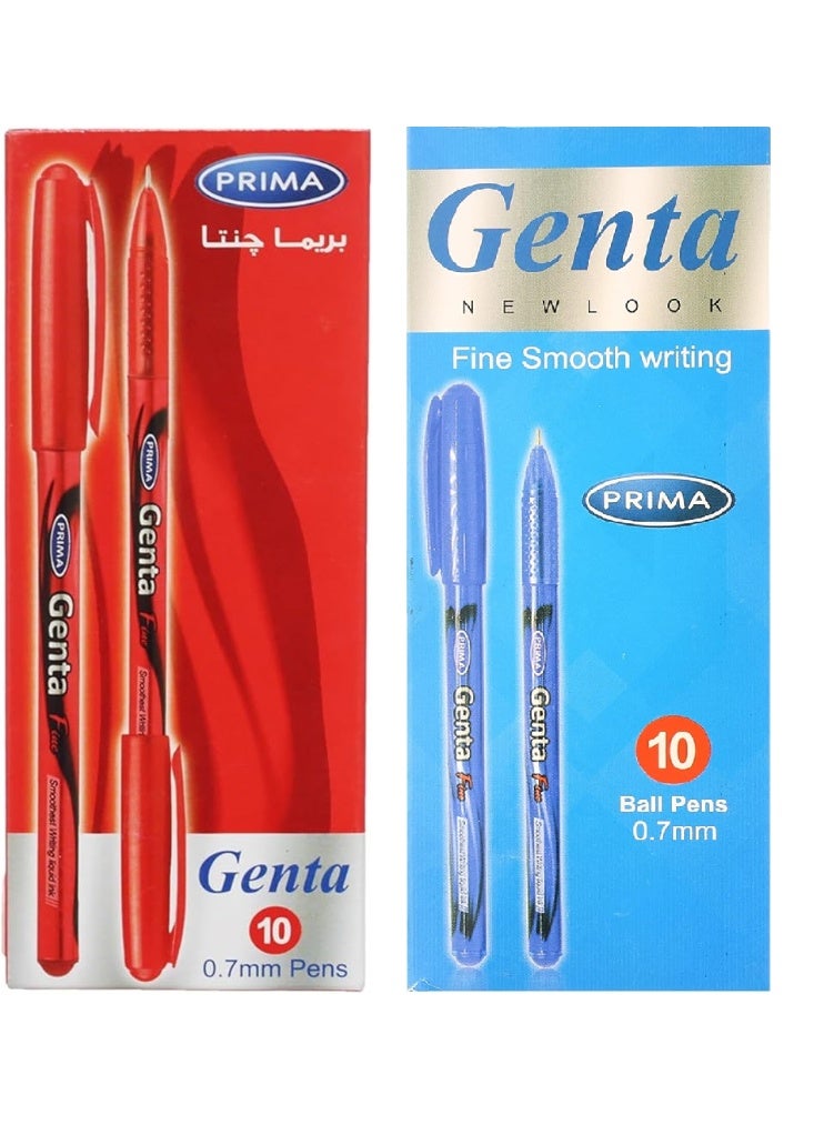 بريما قلم حبر جاف بريما جينتا، كتابة سلسة ودقيقة، حبر سائل 0.7 مم، عبوة من 10 أقلام - أزرق وأحمر (عبوتان) - Image 1