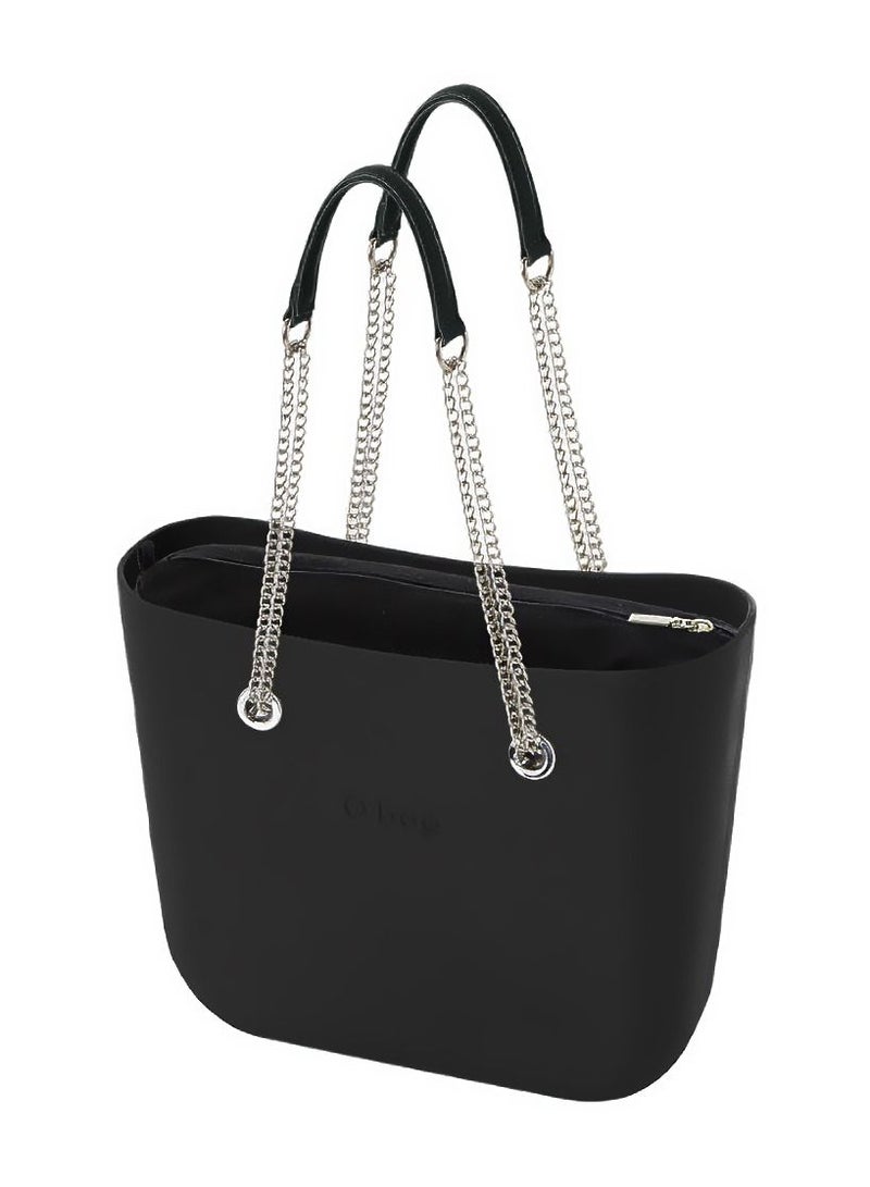 O bag mini with Long Double Chain Handles in Black - Image 4