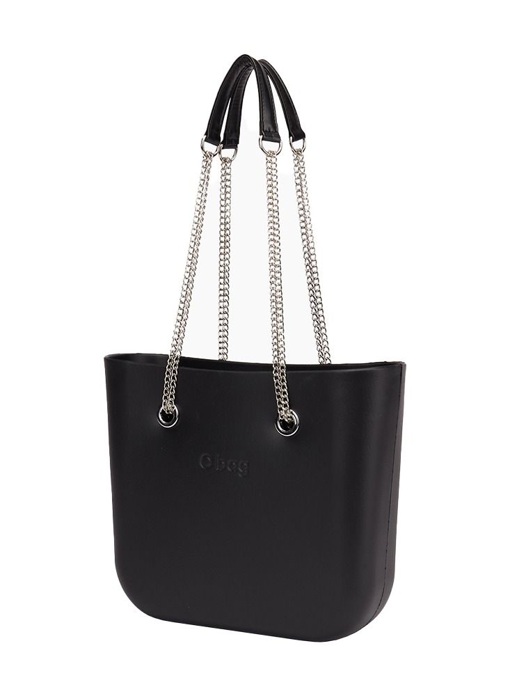 O bag mini with Long Double Chain Handles in Black - Image 3