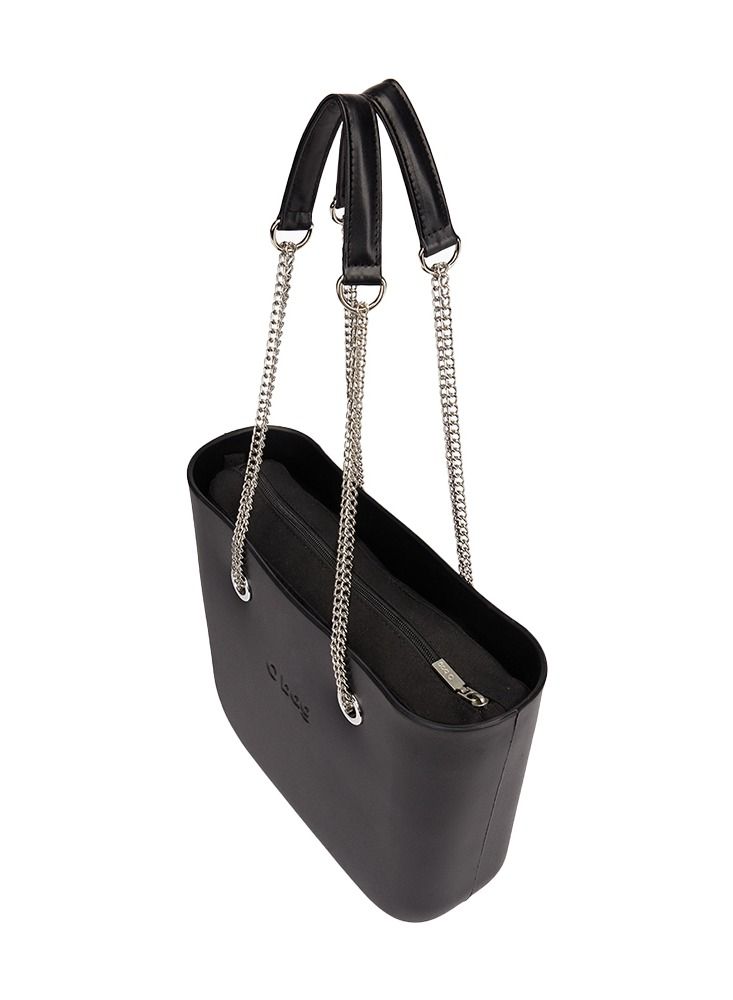 O bag mini with Long Double Chain Handles in Black - Image 5