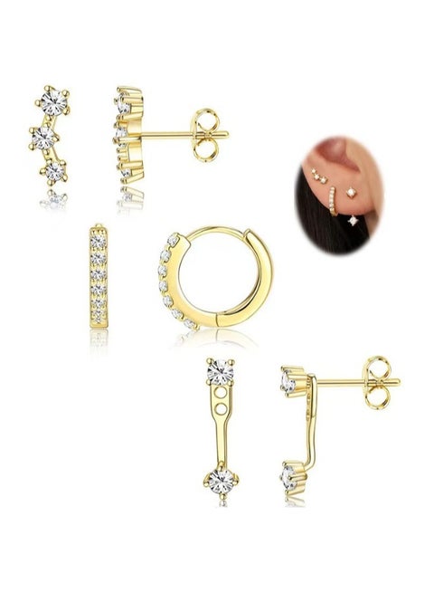 3 Pairs Hypoallergenic Zircon Earrings - Electroplated Stud Hoop Cartilage Earrings Set