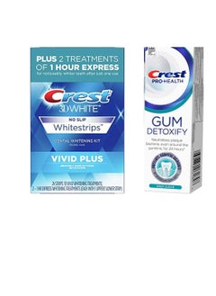 Whitestrips Vivid Plus Teeth Whitening Strip Kit 24 Count|Crest Pro-Health Gum Detoxify Toothpaste Deep Clean 3.7 oz