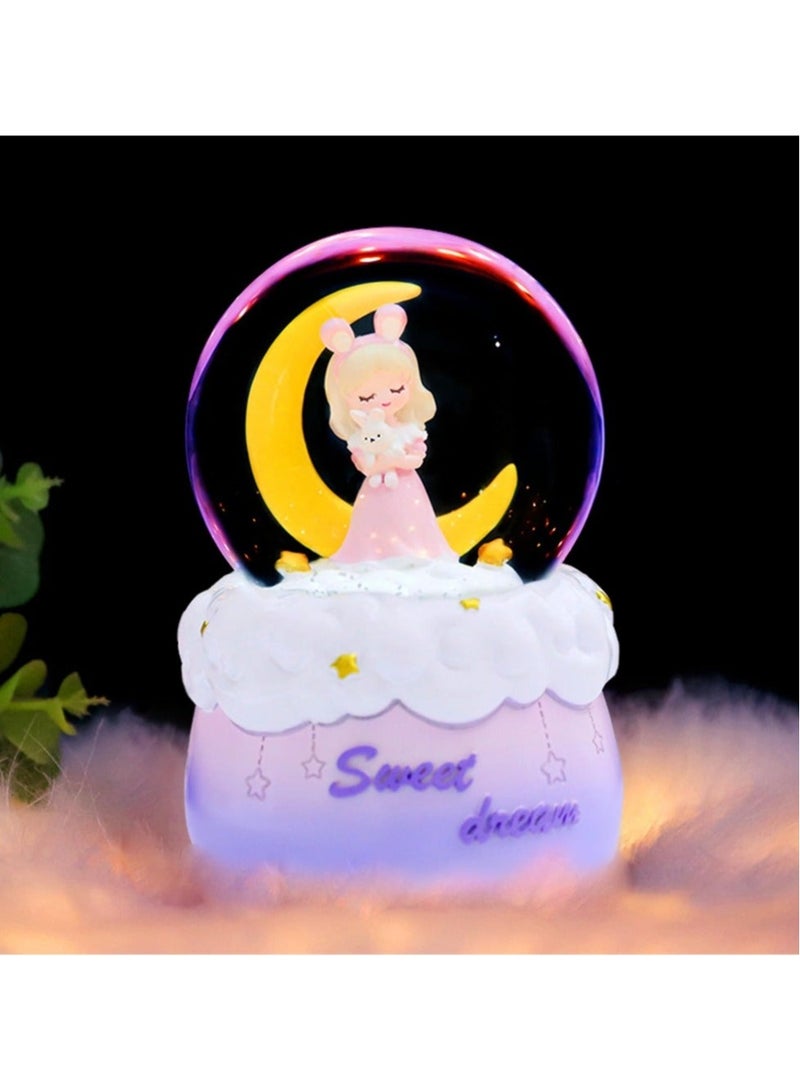 Captaintech Snow Globes, Crystal Ball with Musical, LED Lights, Cute Princess Snow Globe, Manual Snow Drifting, Gifts for Girls, Birthday New Year Gift for Girls Aged 3-12 (Pink) - Image 1