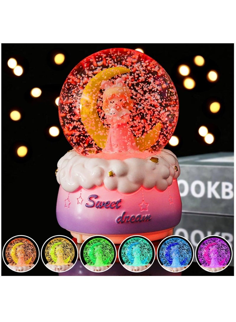 Captaintech Snow Globes, Crystal Ball with Musical, LED Lights, Cute Princess Snow Globe, Manual Snow Drifting, Gifts for Girls, Birthday New Year Gift for Girls Aged 3-12 (Pink) - Image 5