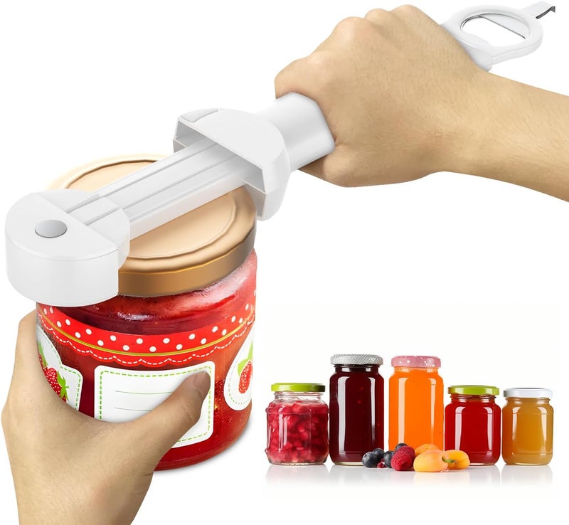 Banyaa Jar Opener Bottle Opener for Seniors with Arthritis, Multi Retractable Magnetic Can Opener, Jar Grippers for Opening Jars, Kitchen Gadgets for Weak Hands and Senior Arthritis (White) - Image 1
