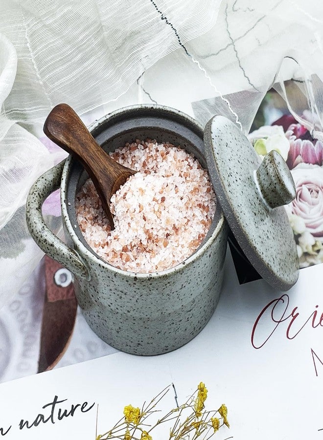 YILUSHENGHUA وعاء ملح سيراميك من ييلوشينغوا سعة 8 أونصات مع غطاء وملعقة خشبية، وعاء ملح للطاولة، وعاء سكر، برطمان توابل | ديكور مطبخ حرفي (رمادي) - Image 4