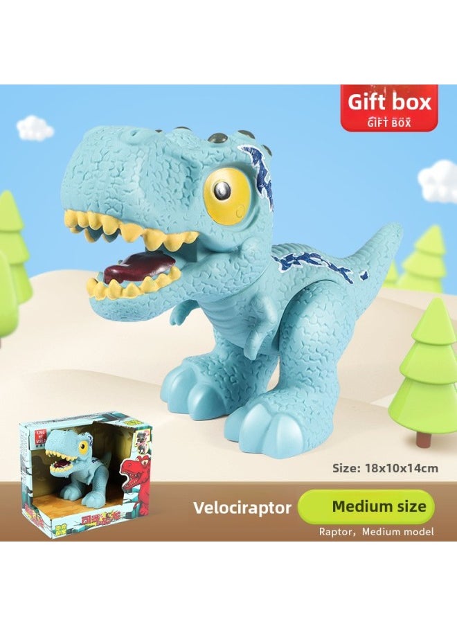 null - Cartoon Q Dinosaur Doll Toy Dinosaur Children's Ornaments Sounding Light Triceratops Raptor Toy-Specifications:Medium-Velociraptor [Color Box-Silent Light]] - Image 1
