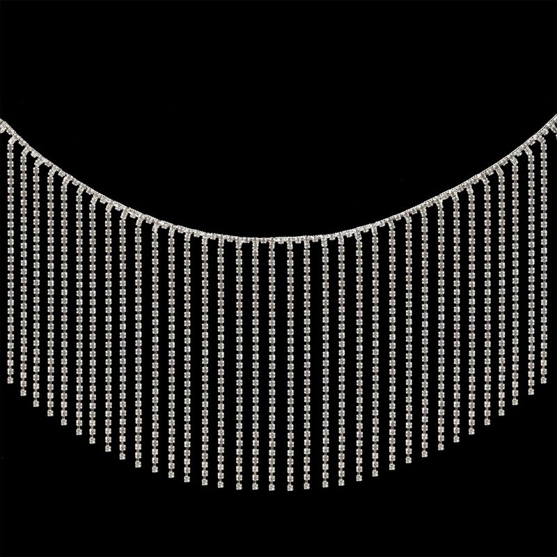 AMZTKDIY AMZTKDIY Rhinestone Fringe Trim Rhinestone Sewing Beaded Fringe Trim Ribbon Tassel Chain for Clothing Accessories and DIY Craft Decoration 15 Yards Silver 