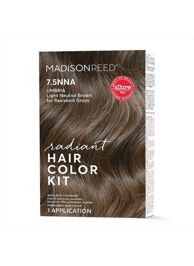 Madison Reed - Radiant Hair Color Kit, Light Neutral Brown for 100% Coverage of Resistant Gray Hair, Ammonia-Free, 7.5NNA Umbria Light Brown, Permanent Hair Dye, Pack of 1 - Image 1