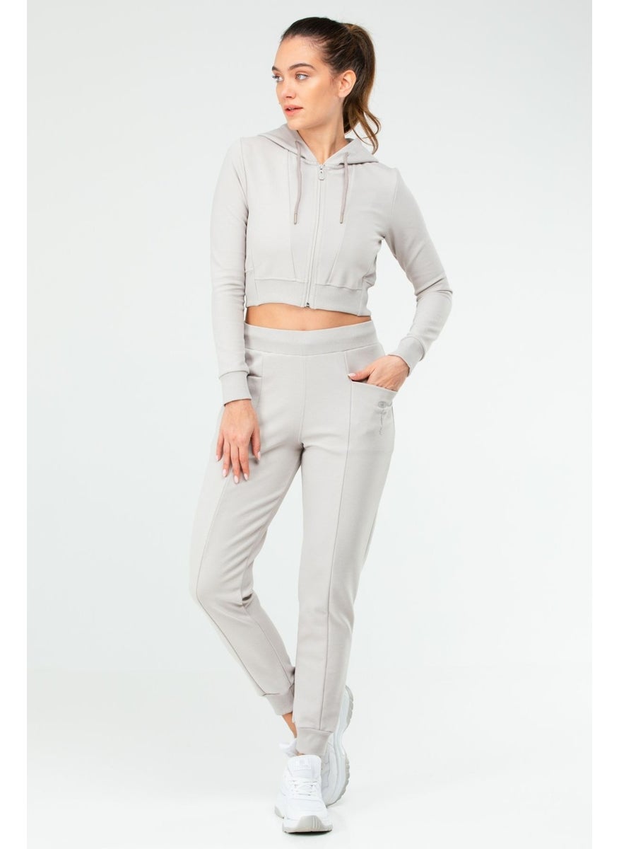 Tekno Trust Regular Gray Regular Fit Plain Hooded Full Length Zippered Women's Crop Tracksuit Set Gray Standard Knitted  - Image 1
