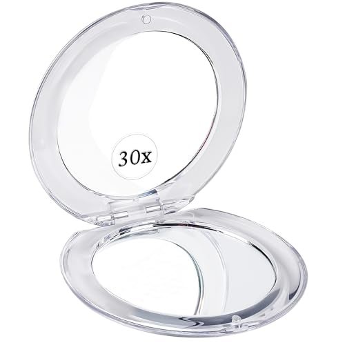 MIRRORVANA Small Compact 30X Magnifying Mirror for Travel Handheld Foldable Very Lightweight Mini PocketSized Magnified Mirror for Purse Round 33 Diameter - Image 1