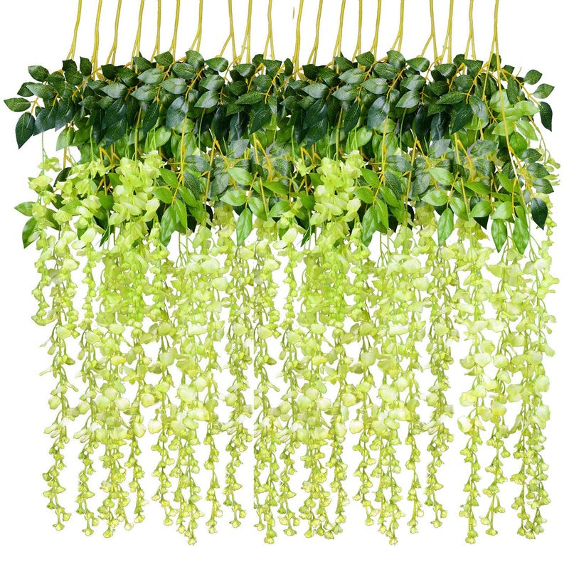 DearHouse Artificial Wisteria Vine Ratta Hanging Garland Silk Flowers String for Home, Party, Wedding Decor (Green, 3.6 Feet) - 12 Pack - Image 1