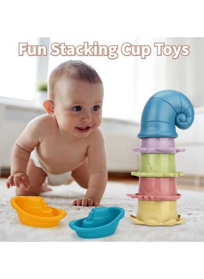 LZZAPJ Bath Toys for Toddlers Age 2-4, Bathtub Water Toys for Kids Age 1-3, Toddler Bath Toy Contains 4 Stackable Cups and 2 Boats and 1 Conch Spoon, Gift for Infants Boys Girls 6-12 Months - Image 5