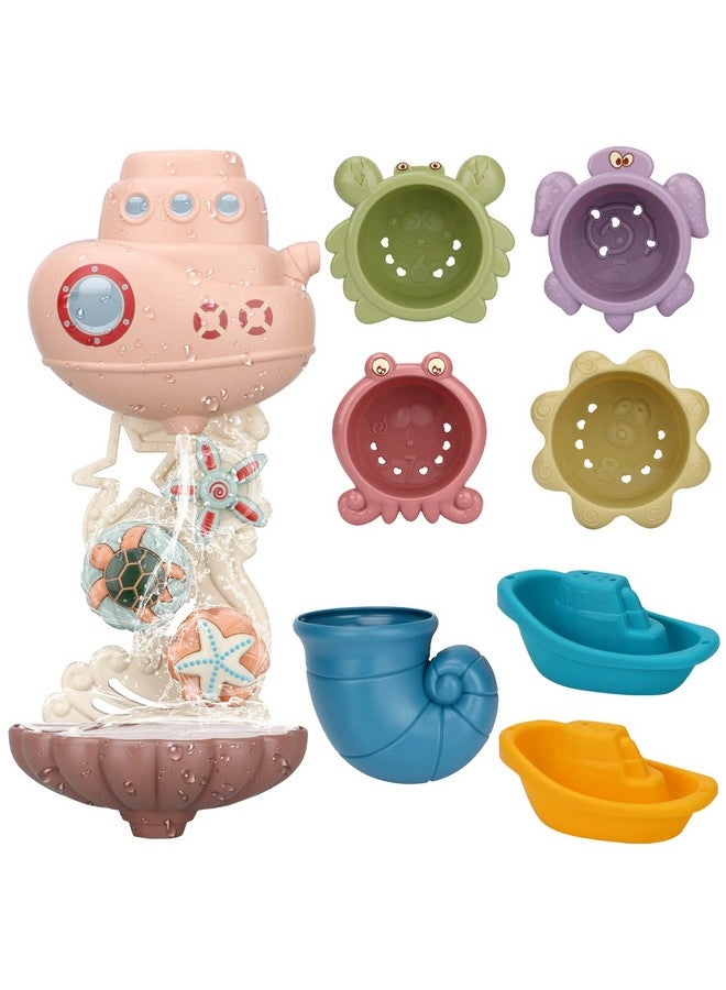 LZZAPJ Bath Toys for Toddlers Age 2-4, Bathtub Water Toys for Kids Age 1-3, Toddler Bath Toy Contains 4 Stackable Cups and 2 Boats and 1 Conch Spoon, Gift for Infants Boys Girls 6-12 Months - Image 1