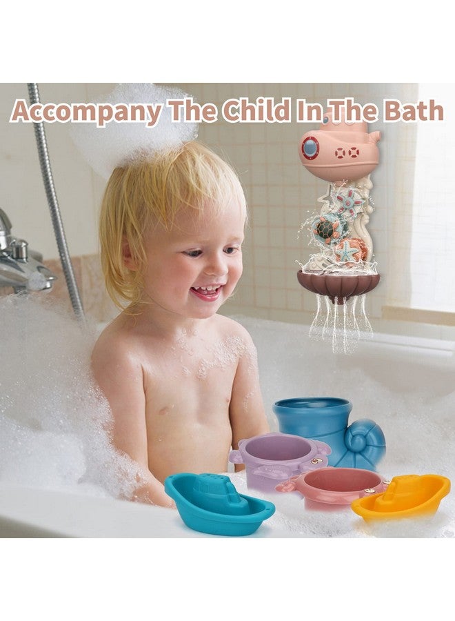 LZZAPJ Bath Toys for Toddlers Age 2-4, Bathtub Water Toys for Kids Age 1-3, Toddler Bath Toy Contains 4 Stackable Cups and 2 Boats and 1 Conch Spoon, Gift for Infants Boys Girls 6-12 Months - Image 3