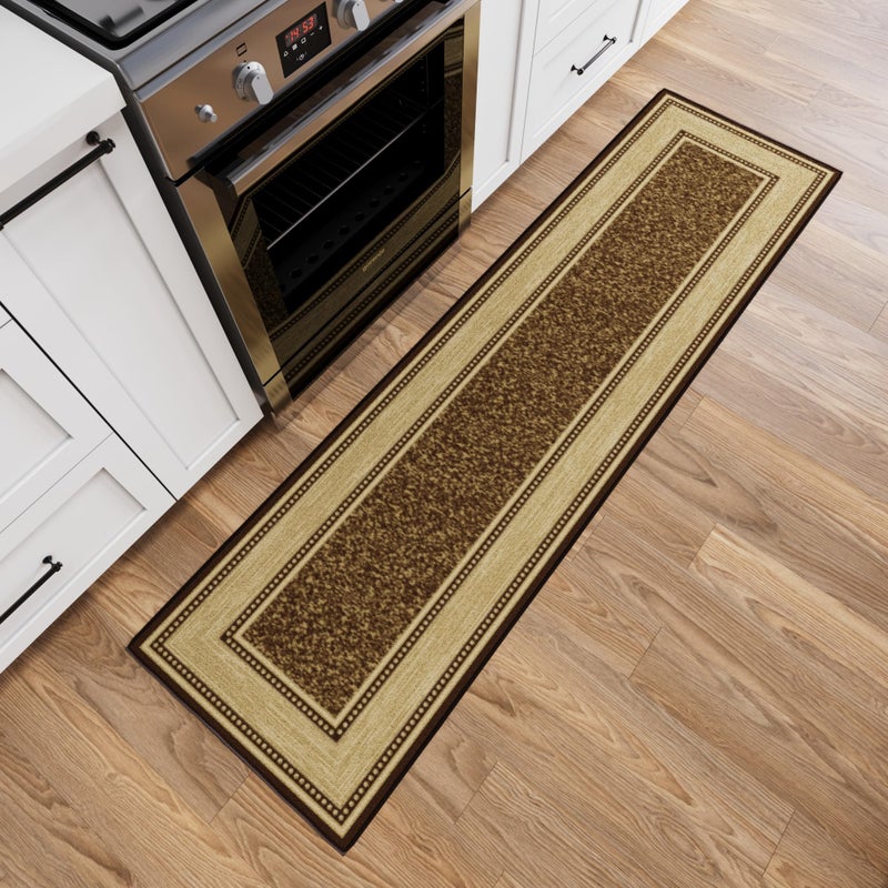 Ottomanson Hallway Runner Rug 1'10" x 7' Non Slip Border Area Rugs Easy to Clean Laundry Rug Runner Durable & Pet Friendly Floor Carpet Runners for Hallways Entryway Living Room Kitchen, Brown - Image 1