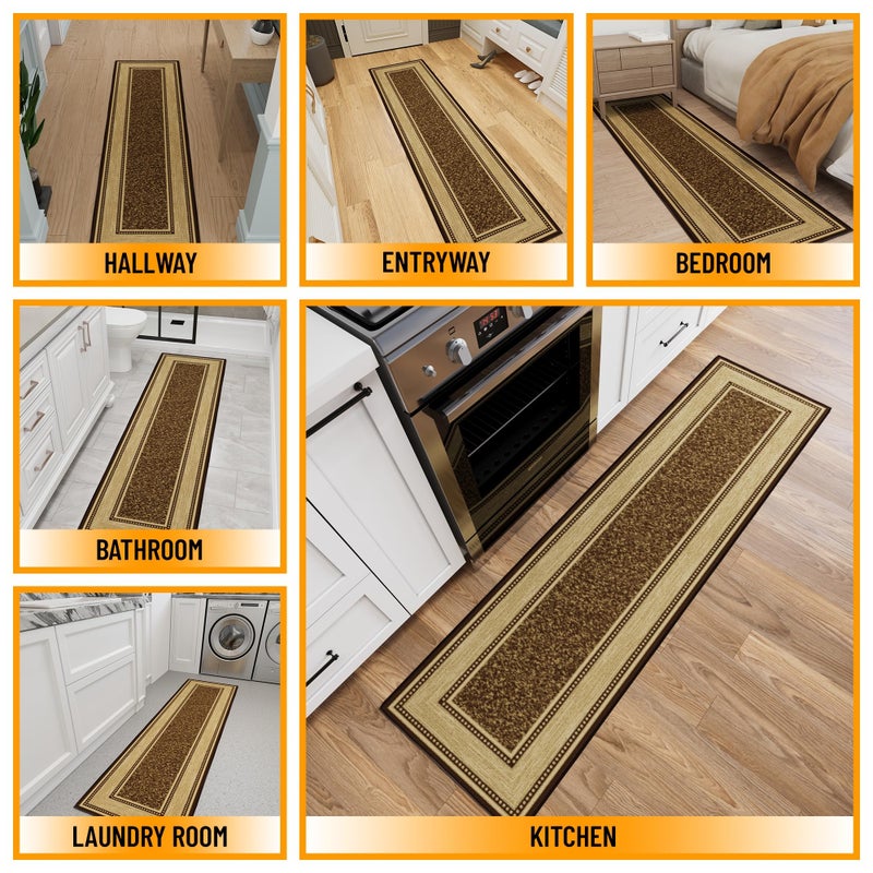 Ottomanson Hallway Runner Rug 1'10" x 7' Non Slip Border Area Rugs Easy to Clean Laundry Rug Runner Durable & Pet Friendly Floor Carpet Runners for Hallways Entryway Living Room Kitchen, Brown - Image 3